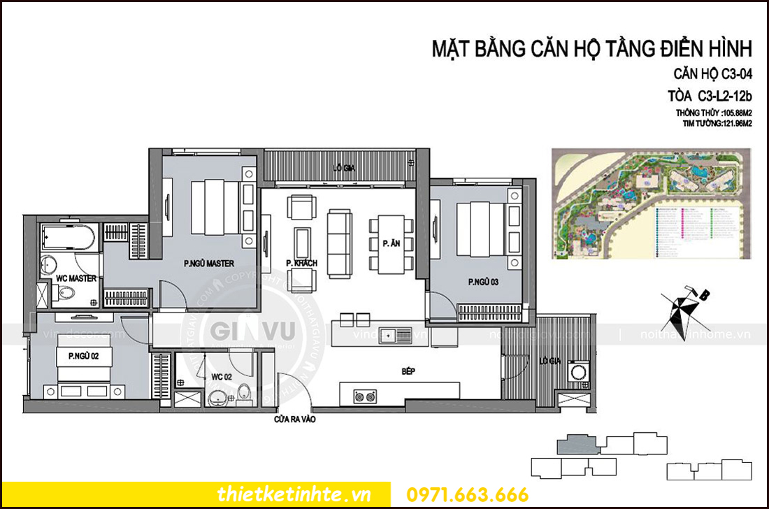 thiết kế nội thất căn hộ 3 phòng ngủ tòa C304 DCapitale - chị Hạnh