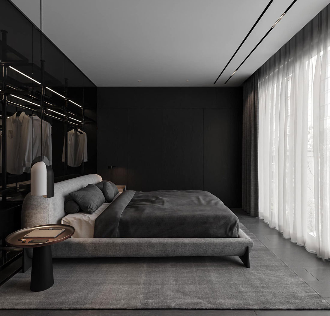 thiết kế nội thất phòng ngủ gam màu đen