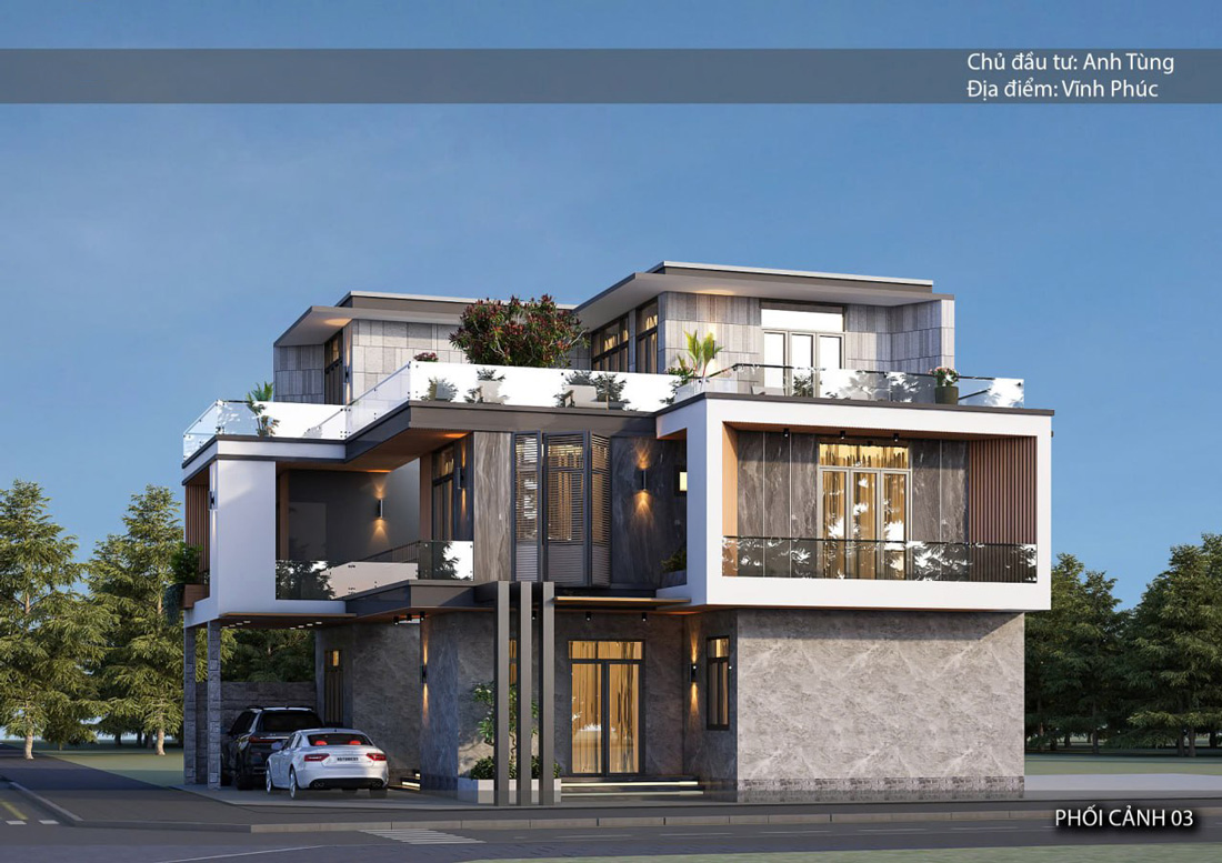 thiết kế biệt thự tại Vĩnh Phúc 3 tầng 400m2 anh Tùng 1
