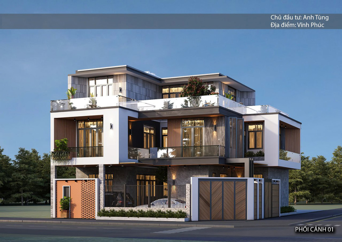 thiết kế biệt thự tại Vĩnh Phúc 3 tầng 400m2 anh Tùng 2