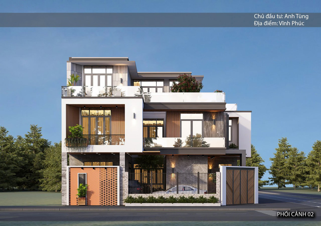 thiết kế biệt thự tại Vĩnh Phúc 3 tầng 400m2 anh Tùng 3