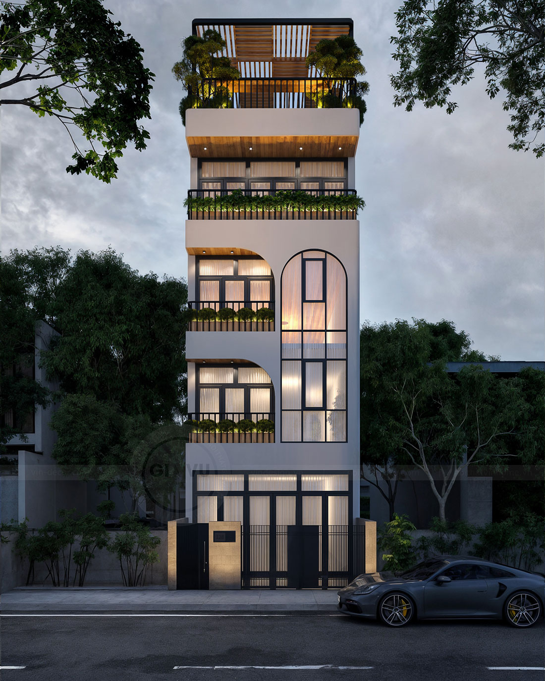 thiết kế nhà phố 5 tầng 100m2 phong cách hiện đại 1