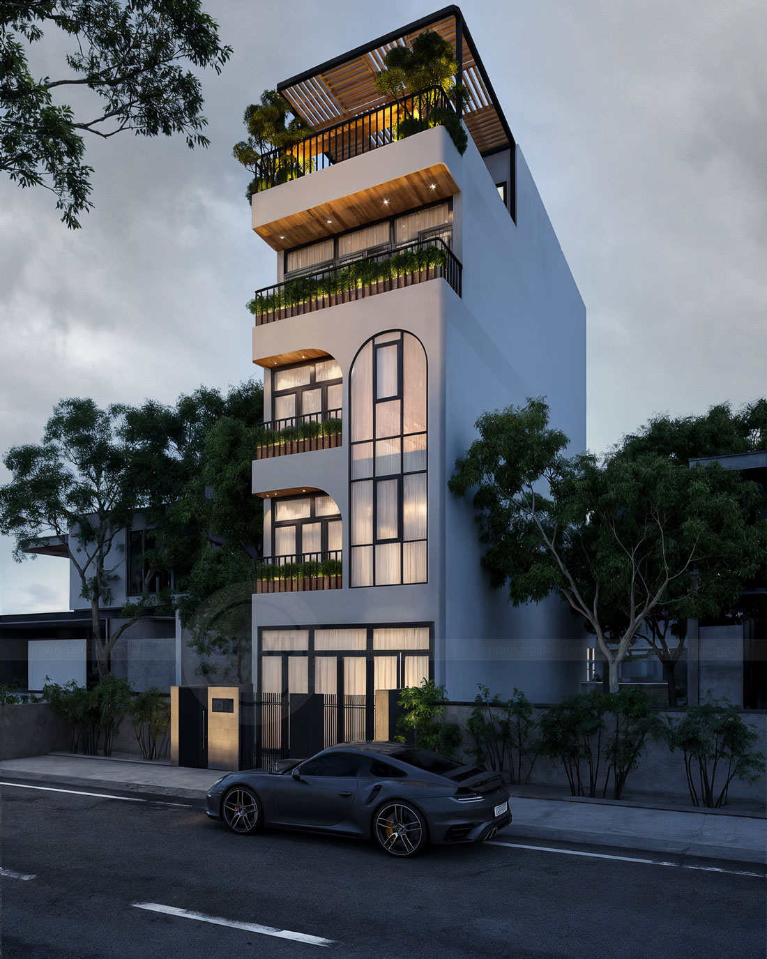 thiết kế nhà phố 5 tầng 100m2 phong cách hiện đại 2