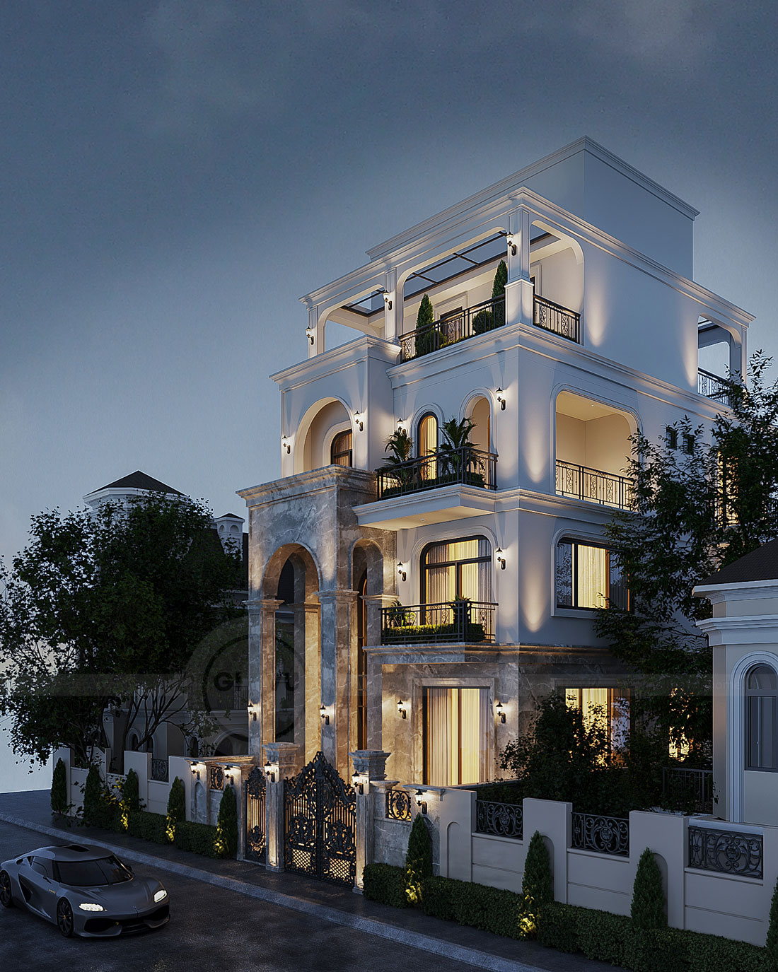thiết kế biệt thự 4 tầng tân cổ điển nhà chị Lan 4