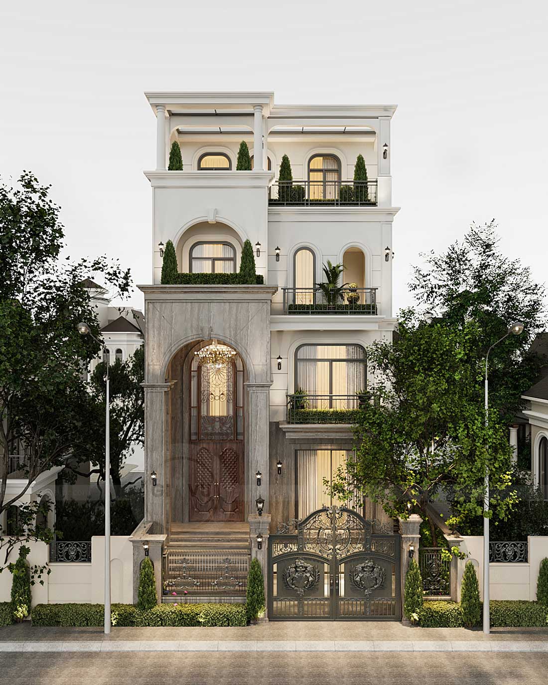 thiết kế thi công biệt thự phố có hầm nhà anh Trung 1